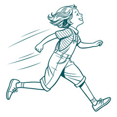 Fototapeta premium Child running carefree with motion lines cartoon