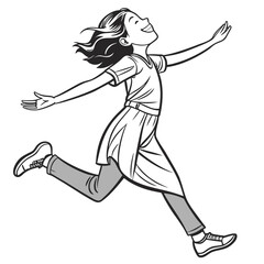 Fototapeta premium Joyful girl running with arms outstretched and hair flowing