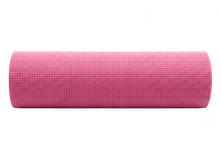 Bright pink yoga mat rolled up for storage isolated on transparent background