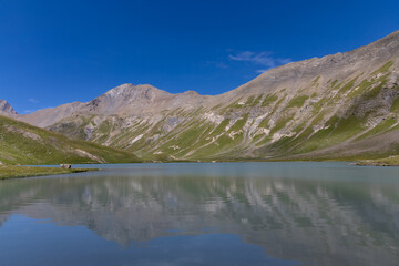 Lac du Goléon in the Arves Massif, French Alps, high-altitude mountain lake near La Grave...