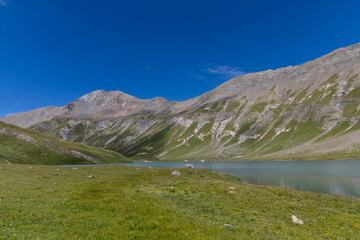 Lac du Goléon in the Arves Massif, French Alps, high-altitude mountain lake near La Grave...