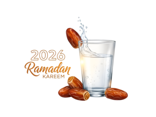 Ramadan 2026 Iftar: Dates and Water for Breaking Fast Isolated on Transparent Background