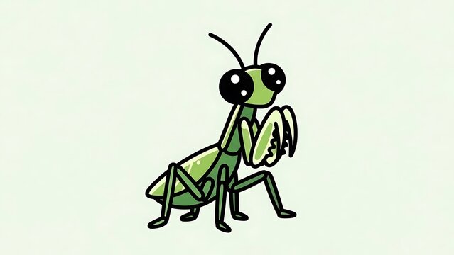 Green Praying Mantis Cartoon Character Illustration.