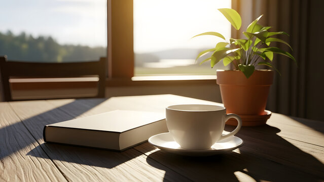 Minimalist Sustainable Lifestyle Calm Workspace with Notebook Near Window