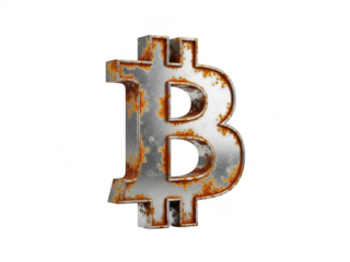 Weathered bitcoin symbol on white background isolated on transparent background