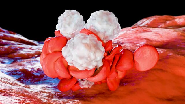 Formation of a blood clot, blocked blood, Clot in blood vessels, arteries and capillaries, 3D animation 4k high resolution 3d render