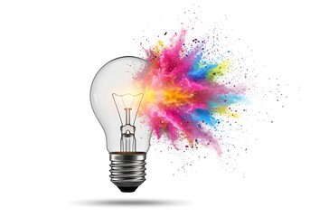 Light bulb with colorful paint explosion coming out  creativity concept