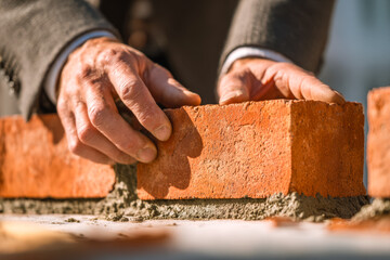 Handcrafting a brick in a construction project