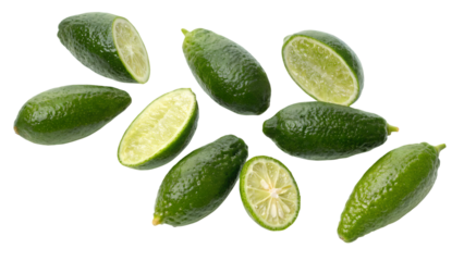 Fresh finger limes showcasing their vibrant green skin and unique citrus caviar pulp
