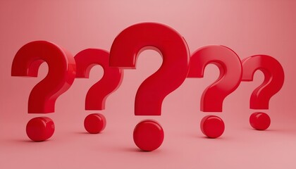 A group of large red question marks on a pink background