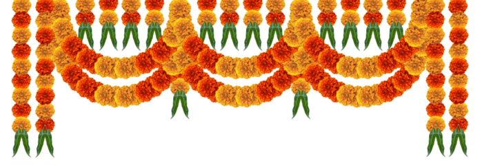 Marigold hanging flowers hindu festive devotional entrance gate for decorative invite