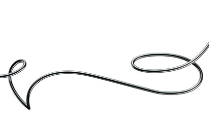 Metallic squiggle line 3D shape isolated. Futuristic chrome wriggling line banner, abstract tangled curve