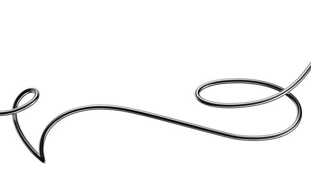Metallic squiggle line 3D shape isolated. Futuristic chrome wriggling line banner, abstract tangled curve