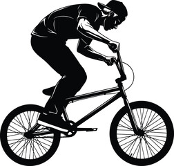 Obraz premium Vector silhouette illustration of a young male athlete performing extreme stunts on a BMX bicycle isolated on white background for sports and action design