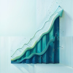 Abstract 3D Business Growth Chart with Rising Arrow on Clean Minimalist Background