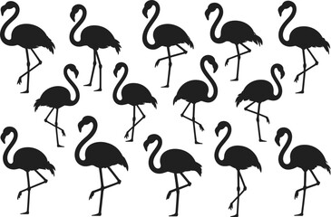 Obraz premium Repeating Pattern of Black Flamingo Silhouettes on a White Background bird animal