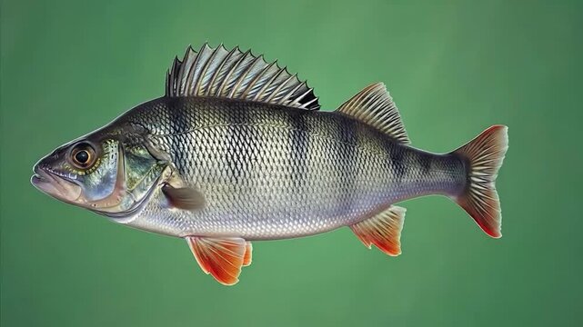 Realistic European Perch Fish Swimming Underwater Aquatic Life Freshwater Predator Detailed
