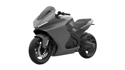 Gray motorcycle, with sleek design and black tires, cutout, PNG isolated on white or transparent background