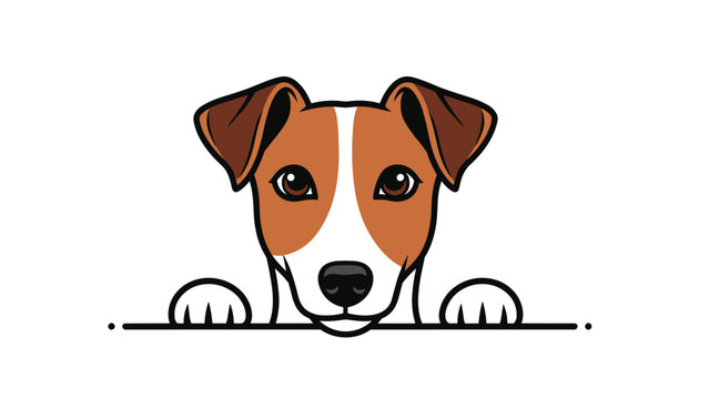 Cute jack russell terrier dog illustration peeking over a white surface with paws resting on the horizontal line.