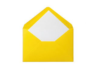 Bright yellow envelope with white paper inside isolated on transparent background