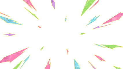 Fototapeta na wymiar カラフルな爆発で細い線が広がるエフェクトの背景イラスト_16:9