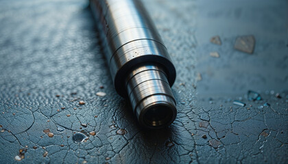 Close-up of a precision-machined metal cylinder on an industrial surface.