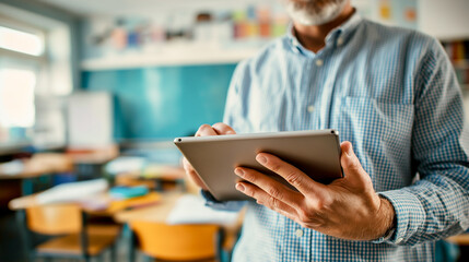 man using digital tablet
