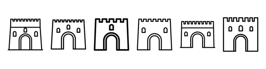 Obraz premium biblical jerusalem gate Line art illustration isolated on white background of palm sunday icons
