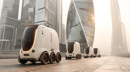 futuristic delivery robots moving