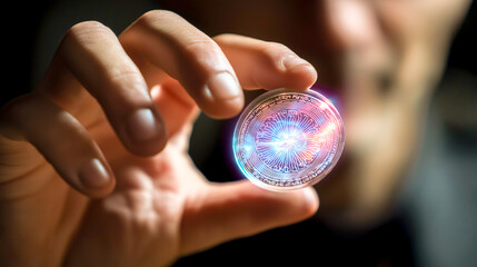 glowing coin hand business