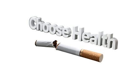 A broken cigarette with the words Choose Health on a black background
