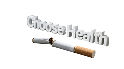 A broken cigarette with the words Choose Health on a black background