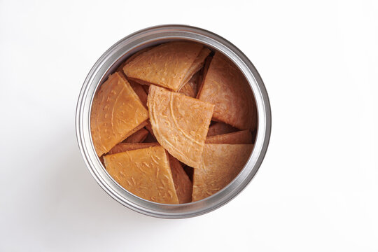 Top View of Kuih Kapit in Metal Tin on White Background
