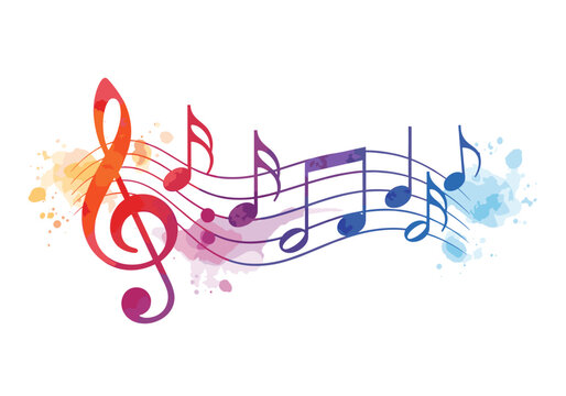 Abstract Watercolor Style Musical Staff with Colorful G-Clef and Notes