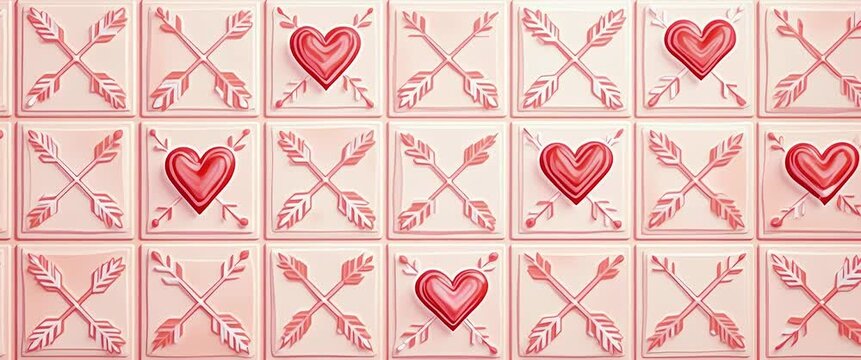 Valentine hearts and cupid arrows seamless tile pattern with elegant lines and vibrant red tones for romantic decor concept as Elegant lines and vibrant red cupid arrows arranged seamlessly for romant