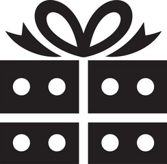 Black and White Gift Box Illustration with Bow and Circles