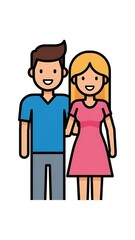 Cartoon Couple Standing Together Smiling.