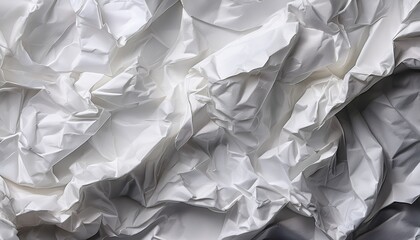 a close up of crumpled white paper showcasing intricate folds and creases emphasizing its texture and artistic potential
