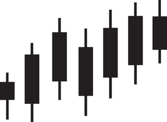 A series of black candlestick charts on a white background illustrating market trends and financial analysis