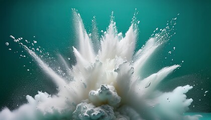 white powder explosion against a teal backdrop fills the frame use this image for themes of energy dynamics and transformation