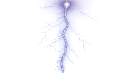 An electric blue lightning bolt strikes down from a bright white source.