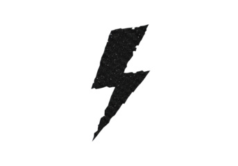 highly stylized black grunge lightning bolt graphic asset featuring intricate stippling and dot work texture on a transparent background with vast copy space. Concept of raw graphic identity