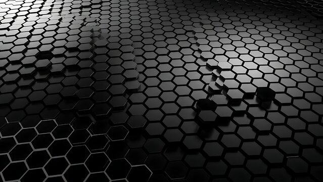 Dark Hexagon Grid Pattern: Modern Geometric Technology Abstract Background for Digital Innovation - Powered by Adobe