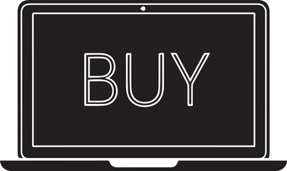 Laptop screen displaying a 'BUY' button in a minimalist design