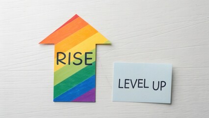 Rainbow Arrow Icon Showing Rise and Level Up Concept
