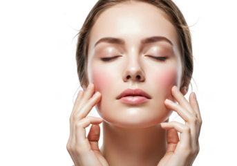 Beautiful woman with closed eyes isolated on transparent background