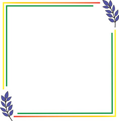 Obraz premium Modern geometric square border frame with colorful lines and purple leaf accents isolated on white background for creative design projects