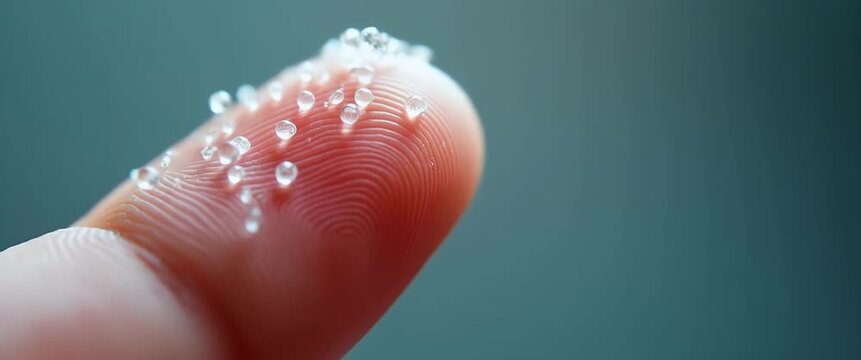 Micro plastic.Small Plastic pellets on the finger. concept as Close up shot of small plastic pellets on a finger highlighting the microplastic pollution issue. in  Photo Stock  Concept  and empty spac