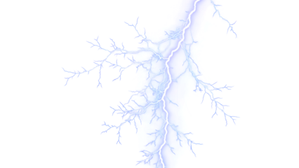 Electric blue lightning bolt strikes down through the air with branching paths