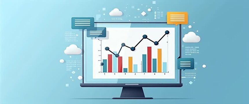 Modern data analytics screen with animated graphs and charts; gentle ambient motion of digital elements; camera slowly pans across the screen in a clean, minimalist style.
